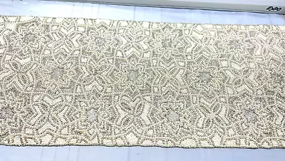 Christmas Beaded Table Runner White Pearl Silver Snowflake  New 36" Tahari NWT - Image 1 of 4