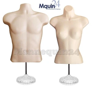 Male Female Mannequin Torsos FLESH + 2 Acrylic Stands + 2 Hanging Hooks - Picture 1 of 8