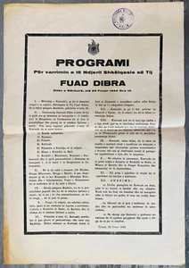 Rare Albania German Occupation Fuad Dibra Burial Leaflet Flyer Poster 1944 - Picture 1 of 2