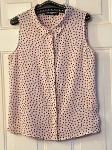 Karl Lagerfeld Paris Sz L Blouse Button Up Sleeveless Pink/Black Polka Dot - Picture 1 of 7