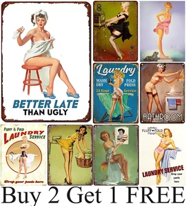 Vintage Metal Tin Signs Pinup Sexy Girls Wall Home Decor Man Cave Retro Poster - Picture 1 of 44