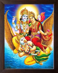 Lord Vishnu & Goddess Lakshmi Mount on Lord Garuda Wall Decor Painting Frame - Picture 1 of 2