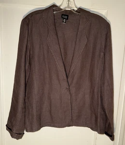 Eileen Fisher Irish Linen Minimalist Lagenlook Blazer Brown Size M - Picture 1 of 12