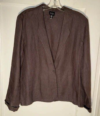 Eileen Fisher Irish Linen Minimalist Lagenlook Blazer Brown Size M - Image 1 of 4