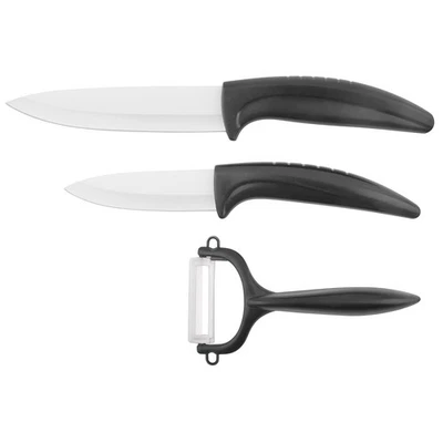 3-teiliges Keramik-Messerset - schwarz-weiß - inklusive Sparschäler - Bild 1 von 3