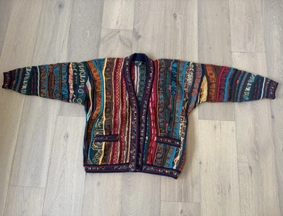 Coogi Australia Cardigan Sweater Button Up Blue Brown Red Wool Mens Vintage Rare - Image 1 of 4