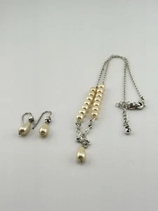 Vintage 1990’s Faux pearl Drop Rinestone Accents jewelry set - Picture 1 of 7