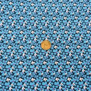 1.6 YD Small Print Packed Floral Fabric Blue Black Cotton - Picture 1 of 5