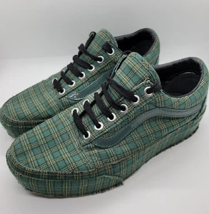 Vans Blue Green Blue Plaid Old Skool Platform Lace Up Sneakers Women 7.5 Mens 6 - Picture 1 of 12