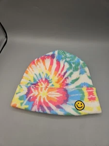 Sugar & Jade Tie dye Colorful Cuffed Knit Beanie One Size Smiley Face  - Picture 1 of 5
