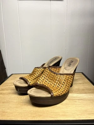 Sandalias Mudd De Colección Y2K Punta Abierta Tejido Tostado Grueso Tacones de Mula Talla 7.5 Foto 1 de 4
