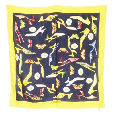 Bufanda cuadrada de seda Salvatore Ferragamo amarillo marino usada Foto 1 de 4