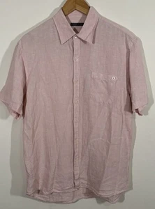 LINEA Pure Linen Shirt Pink Mens Large Lightweight Short Sleeve Summer Beach - Picture 1 of 10