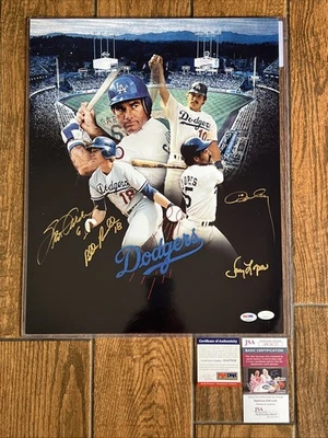 Dodgers Infield Signed 16x20 Photo Cey Lopes Russell Garvey PSA JSA - Image 1 of 4