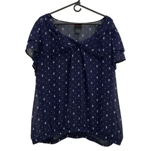 Torrid Sheer Navy Blue & White Skull Polka Dot Print Size 3 - Picture 1 of 7