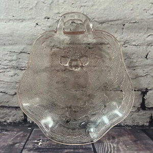 Pink Depression Glass “Charlie” Bon Bon Dish Shell Shape W/ Cherries By Indiana - Picture 1 of 10