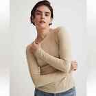 Madewell Variegated Ribbed Crewneck Long-Sleeve Tee Pale Green Xs No014 Nwot