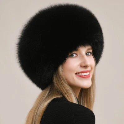 Women's Real Fox Fur Hat Top Hat Russian Ushanka Cossack Hat Warm Outdoor Cap - Image 1 of 4