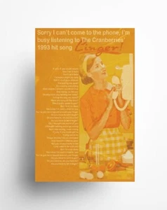 Poster The Cranberries Linger Lyrics Yellow Poster, gift for fans - Picture 1 of 8