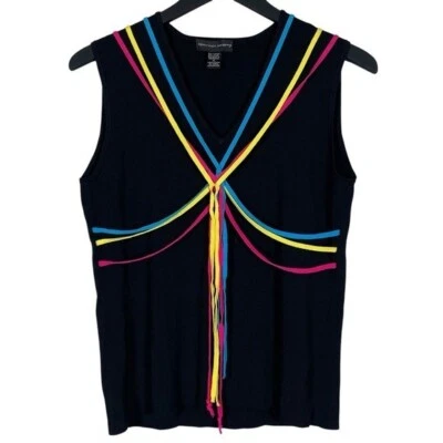 Top Spenser Jeremy negro sin mangas multicolor tejido con cinta cuello en V talla XL Foto 1 de 4