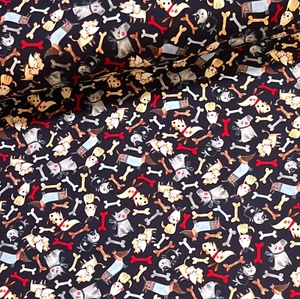 Stoff Meterware Baumwollstoff Hund Patchworkstoffe Hunde Welpen auf Schwarz - Bild 1 von 7