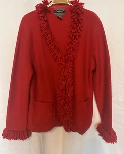 Vintage Nonveanx Red Wool Front Sweater Cardigan Women’s L Pockets Jumper - Picture 1 of 6