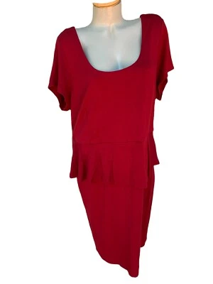 Torrid Peplum Sheath Career Dress Plus Size 26 Stretchy Red Party Sexy Soft Knit - Image 1 of 4