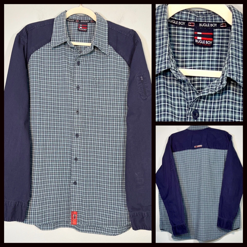 Vintage Bugle Boy Shirt Mens Large Button Up Windowpane Plaid 90s Streetwear - Image 1 of 4