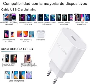 iPhone y Android Cargador USB C - Carga Rápida 20W  [Certificado Apple M F i] - Imagen 1 de 7