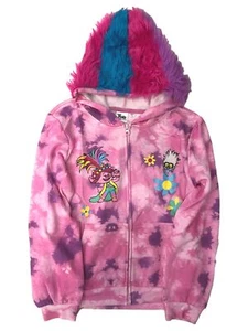 Trolls World Tour Girls Pink Purple Tie Dye Poppy Hoodie Sweatshirt - Picture 1 of 2