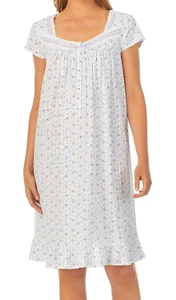 Nwt $64 Eileen West White/Purple Floral 100% COTTON KNIT Cap Sleeve Nightgown XL - Picture 1 of 6
