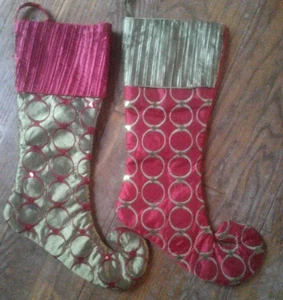 2 Elf Boot Christmas Stocking Curled Toe Satin Red & Green Hobby Lobby - Picture 1 of 2