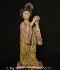 14" Old China Tang sancai Pottery Carving Palace Beautiful Woman Box Statue