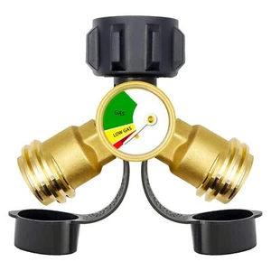 Propane Splitter 2-Way with Shut-Off Valve LP Gas Tee Adapter for 5-100lb Tank - Picture 1 of 6