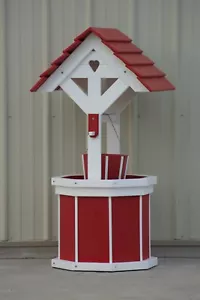 4 ft. HandCrafted Poly Wishing Well; with Flower Planter Bucket; Red and White - Picture 1 of 2