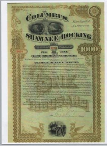 THE COLUMBUS SHAWNEE AND HOCKING RAILWAY COMPANY..1890 FIRST MORTGAGE GOLD BOND - Picture 1 of 1
