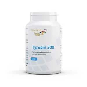 Vita World L-Tyrosin 500mg 120 Vegan Kapseln Tyrosine Made in Germany