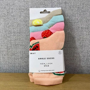 New Look Socks Pack 4 Colourful Fruit Ankle 4-7 Set Watermelon Strawberry Lemon - Picture 1 of 9