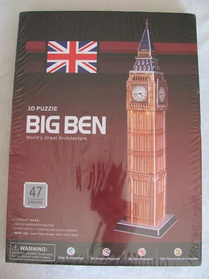 Big Ben-47 Piece 3D Puzzle-Worlds Great Architecture-Paper & EPS Foam-New/Sealed - Image 1 of 4