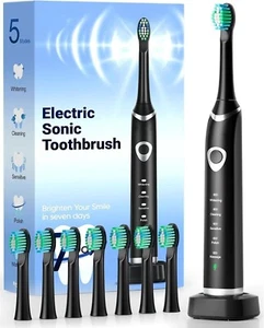 Electric Toothbrush for Adults,Travel Sonic Toothbrush with 8 Replacement Heads - Picture 1 of 5
