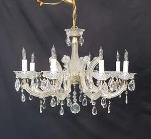 8 Light Chandelier with Canopy Top Brass Trim & Crystal Flower Prisms GS00426 - Picture 1 of 13