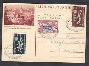 12989 Lithuania,1939,Illustrated postcard in Kaunas with 3 special postmarks abo