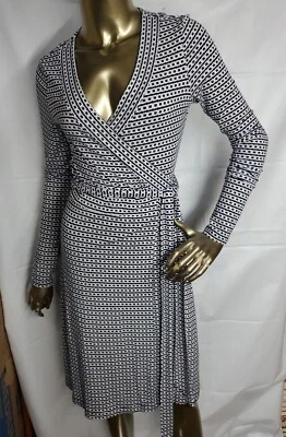 Banana Republic Wrap Dress Womens Size XS, Longsleeve Navy & White Stretch - Image 1 of 4