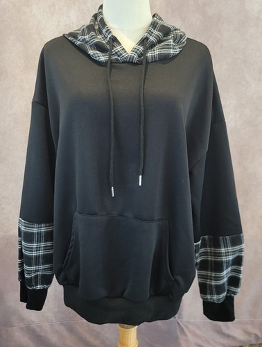 VETEMENTS Eccellente felpa con cappuccio pullover nera a quadri media