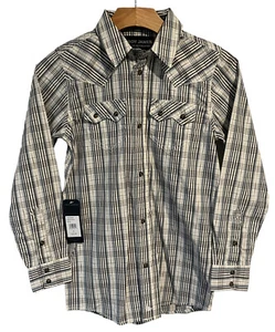 Cody James Shirt Boys XS White Blue Plaid Western Pearl Snap Sawtooth Youth - Picture 1 of 9
