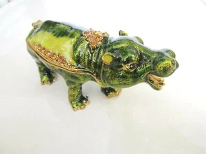 Lovely green enameled Hippopotamus Jewelery Box - Picture 1 of 9