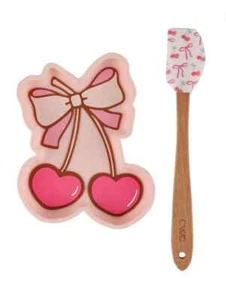 New CWC Cook with Color Silicone Cherry Spoon Rest & Spatula Combo Utensils - Picture 1 of 4