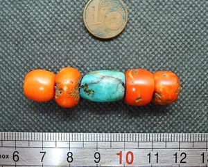 Perles Corail Amazonite Collier Berbère Bijou Ancien Maroc Antique Moroccan Bead - Imagen 1 de 5