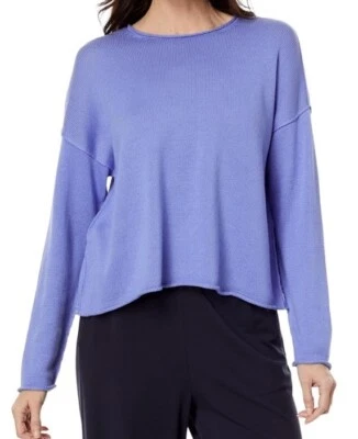 Suéter Eileen Fisher feminino mistura de lã boxy plus com nervuras lavanda 3X - Imagem 1 de 4