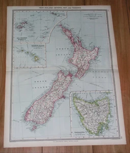 1908 ANTIQUE MAP OF NEW ZEALAND FIJI HAWAII SANDWICH ISLANDS TASMANIA AUSTRALIA - Picture 1 of 10